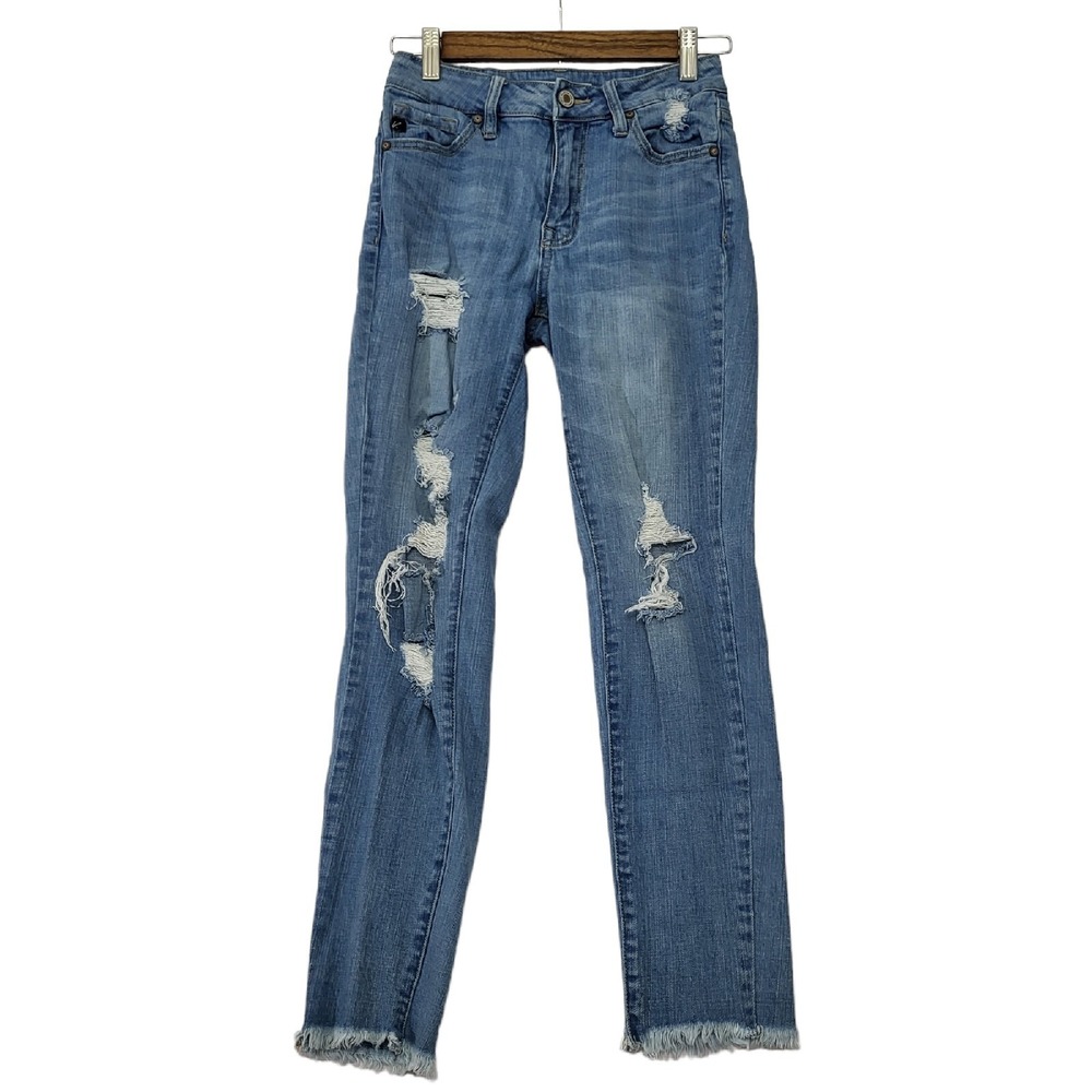 KanCan Maurices Jeans Womens 25 (26x26) Raw Hem Distressed Stretch Blue Denim